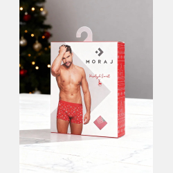 MĘSKIE bokserki w SWIĄTECZNY WZÓR bawełna PREZENT czerwone MORAJ